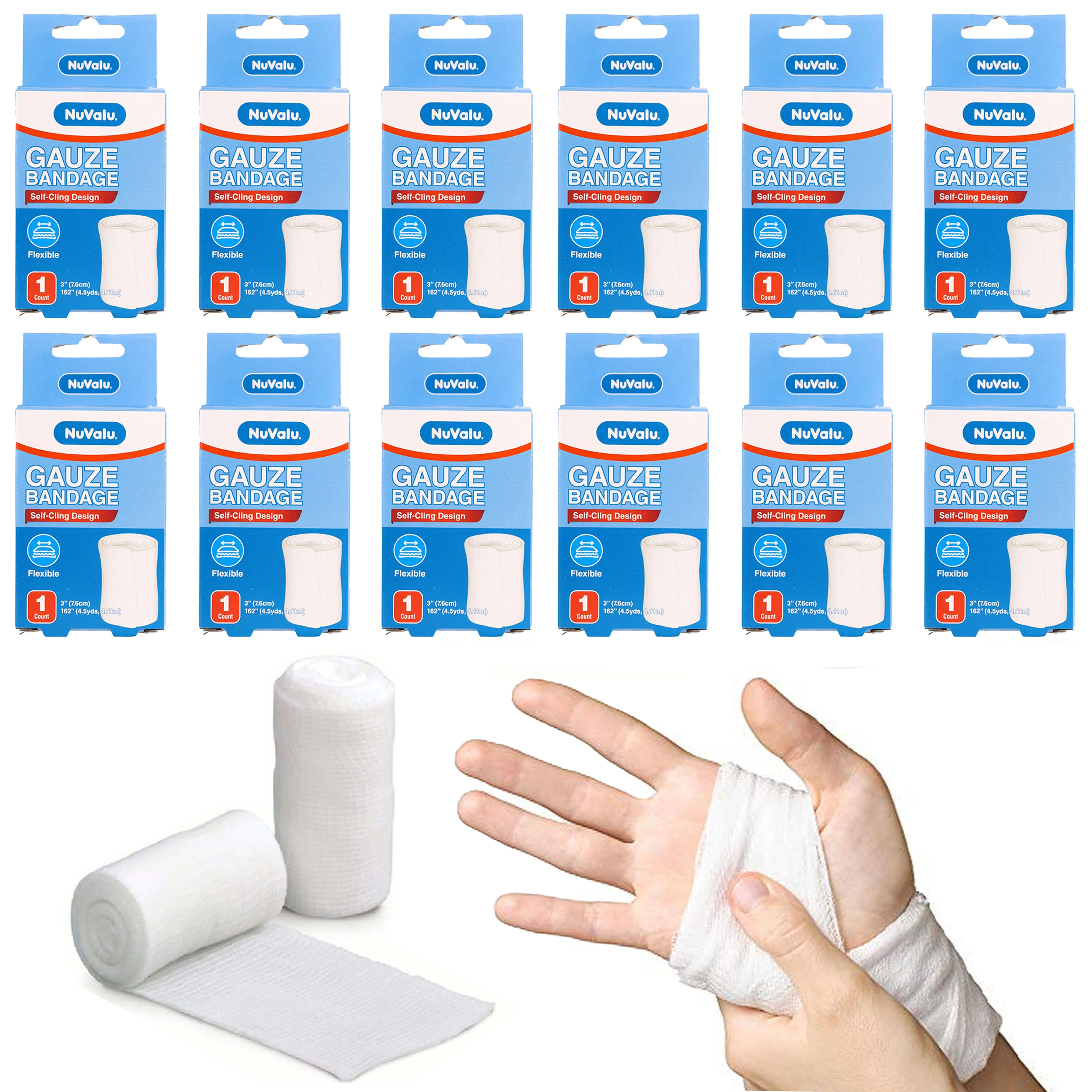 12 Rolls Self Adhesive Gauze Soft Cloth Bandage Flexible Surgical Tape 3" 4.5yds