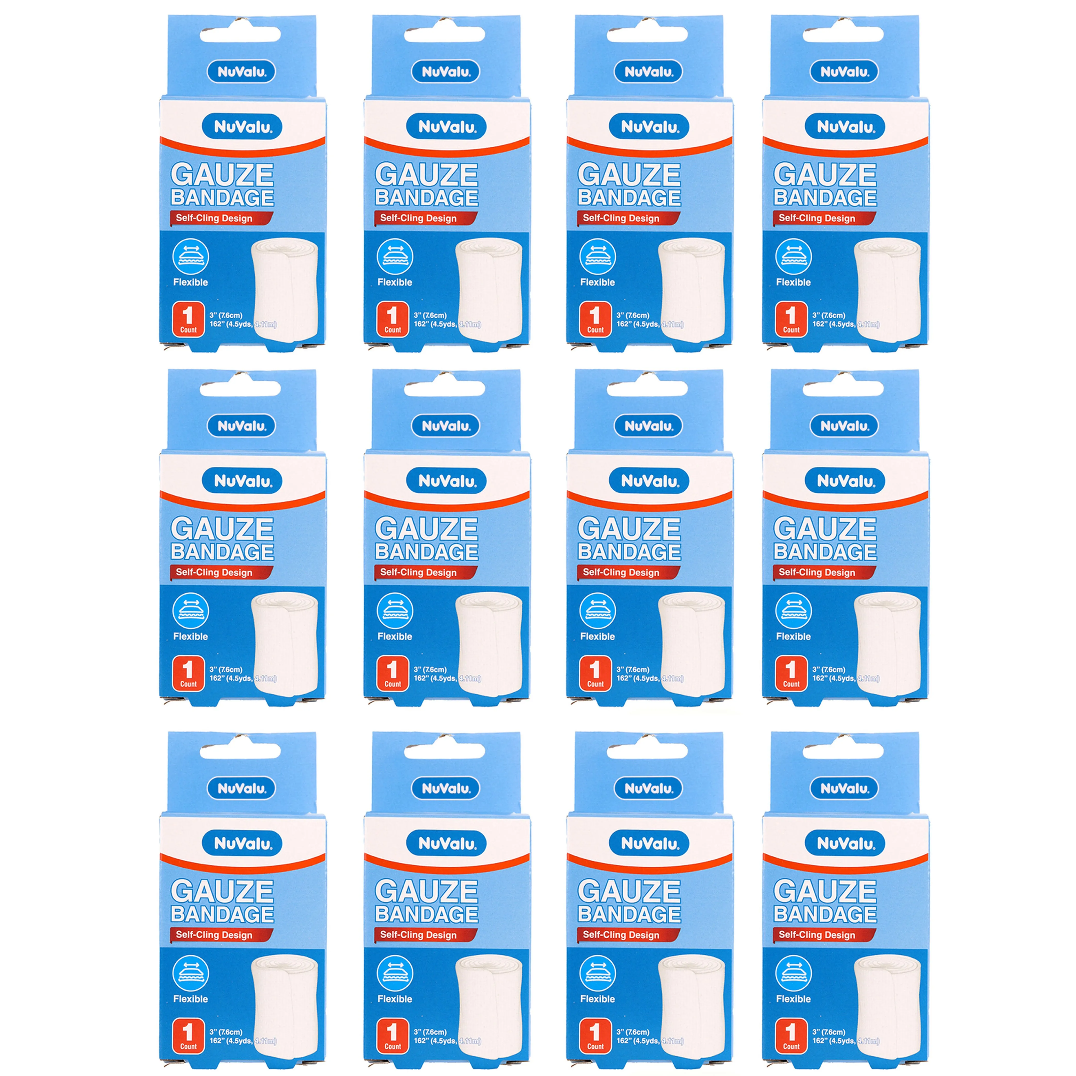 12 Rolls Self Adhesive Gauze Soft Cloth Bandage Flexible Surgical Tape 3" 4.5yds