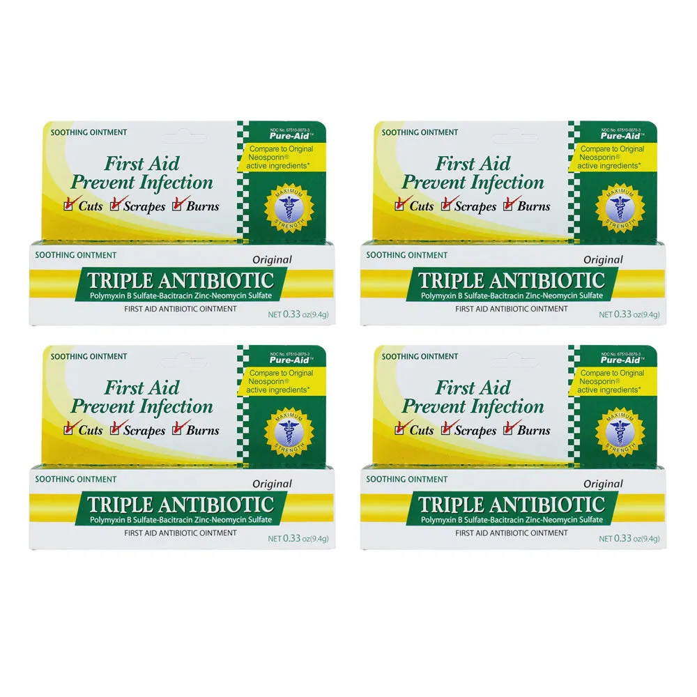 4 Pc Triple Antibiotic Ointment 0.33oz Bacitracin Neomycin Polymyxin First Aid