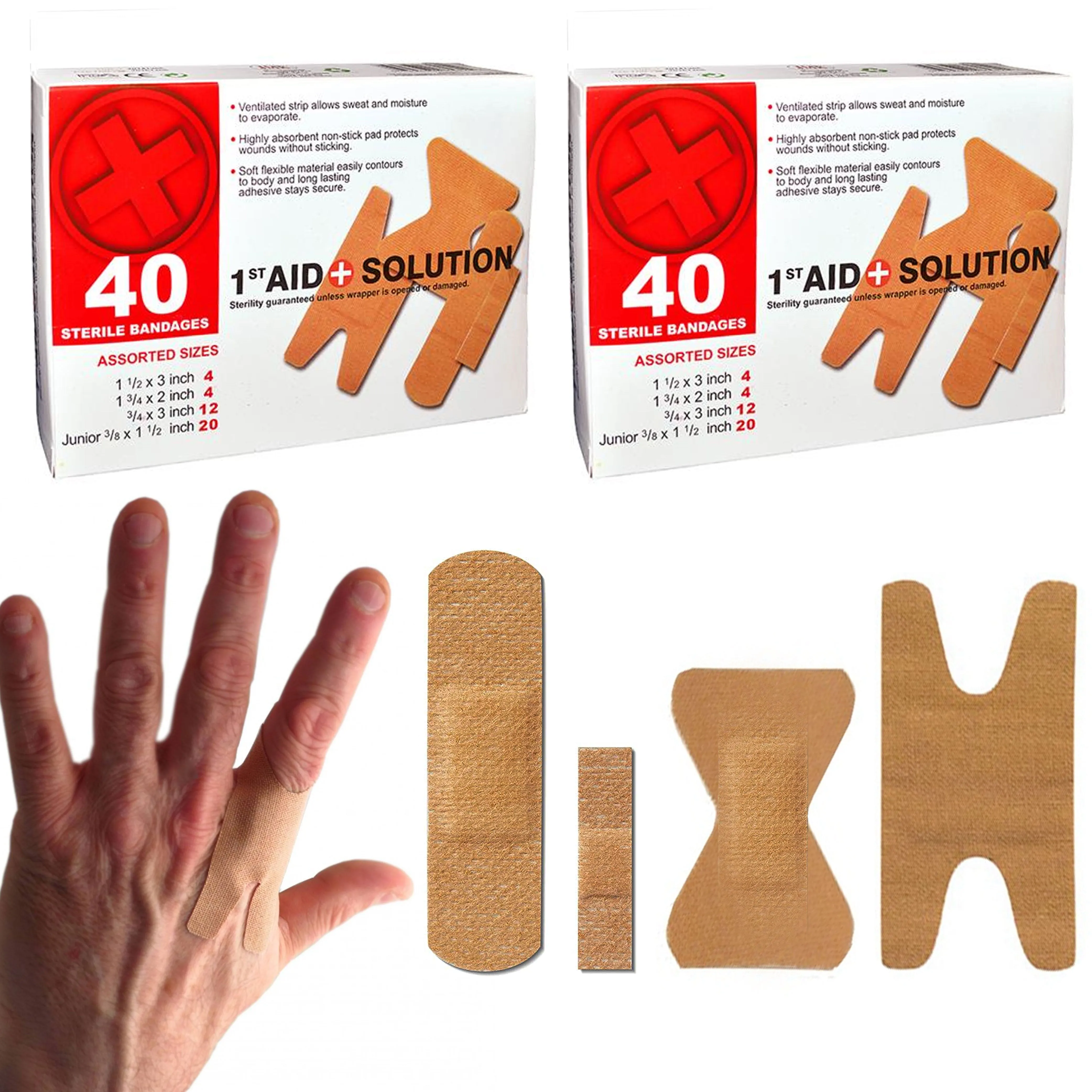 80 First Aid Fabric Adhesive Bandages Assorted Sterile Non-Stick Pad Absorbent