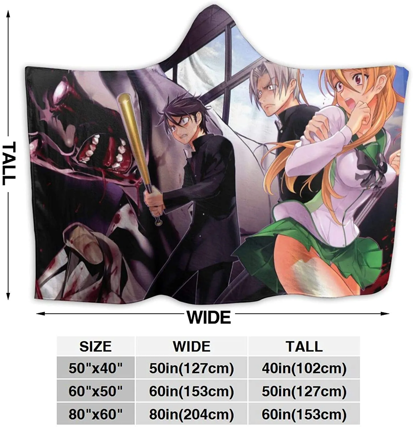 Anime Fleece Flannel Hooded Blankets - Highschool of the Dead Travel Blankets