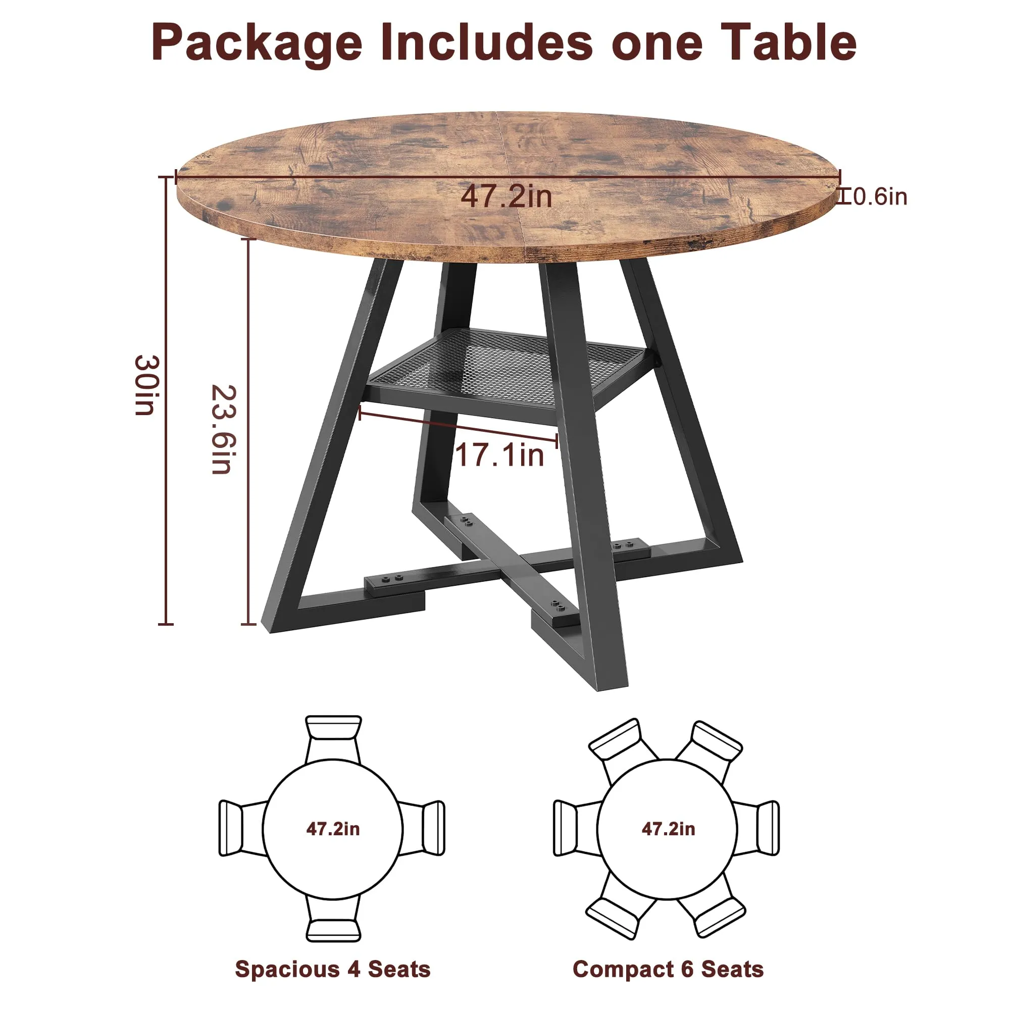 Jocoevol Round Dining Table for 4,Kitchen Dining Room Circle Dinner Pedestal Table,Space Saving Wood Kitchen & Dining Room Furniture (Vintage, 47In)