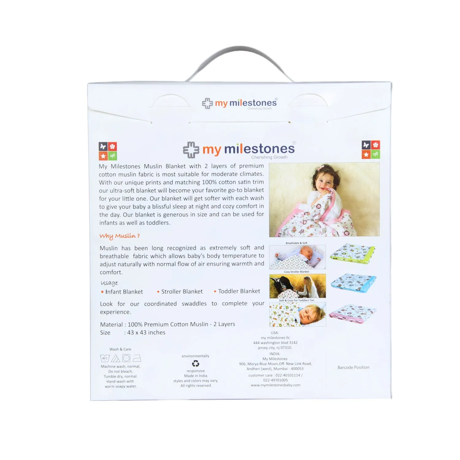 My Milestones 100% Cotton Muslin Baby Blanket - 4 Layered (43x43 inches) - Zoo Print Pink