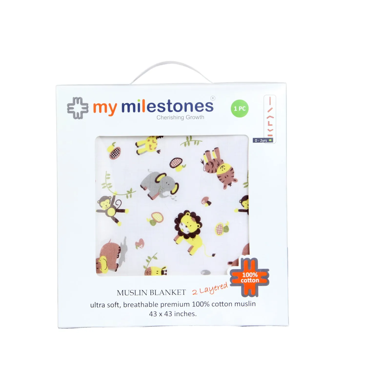 My Milestones 100% Cotton Muslin Baby Blanket - 4 Layered (43x43 inches) - Zoo Print Yellow