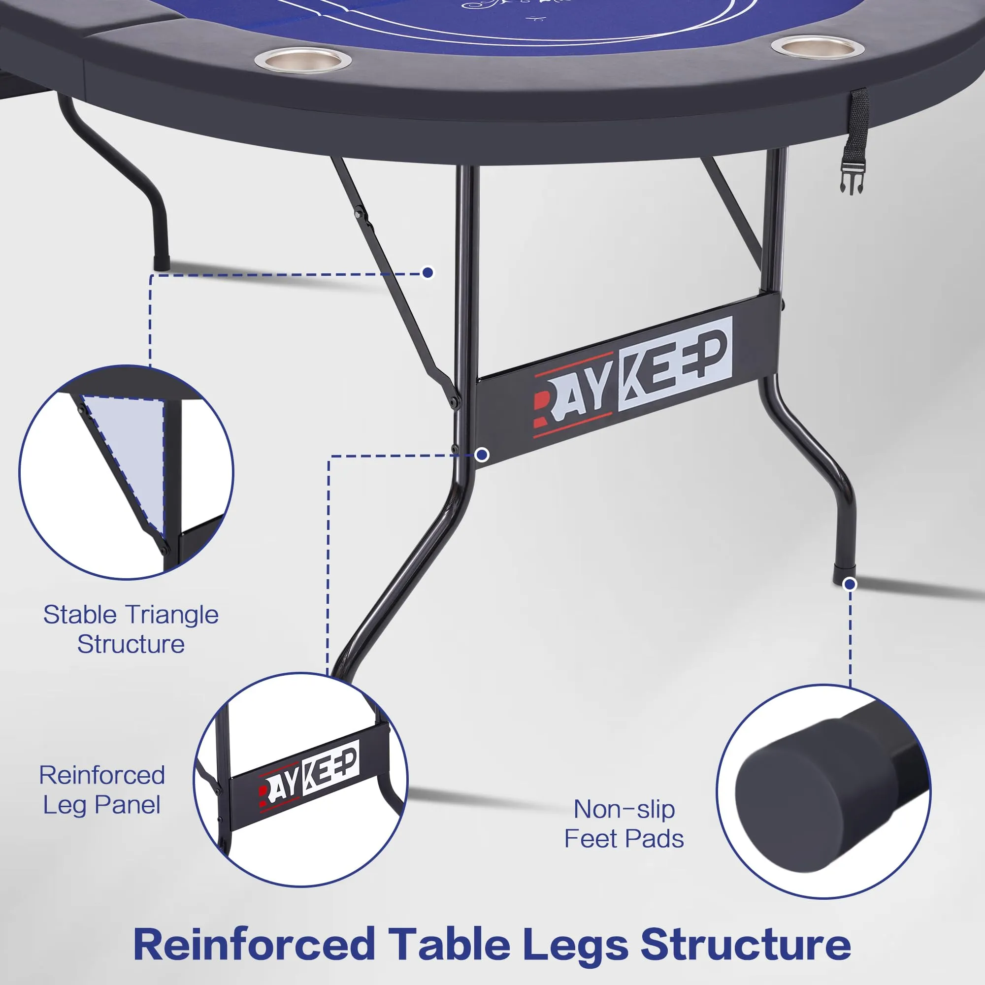 RAYKEEP 10 Player Poker Table Foldable, 84" Folding Blackjack Texas Holdem Table, Portable Casino Leisure Card Board Game Table with Cup Holders and Padded Rails for Game Room (Black)