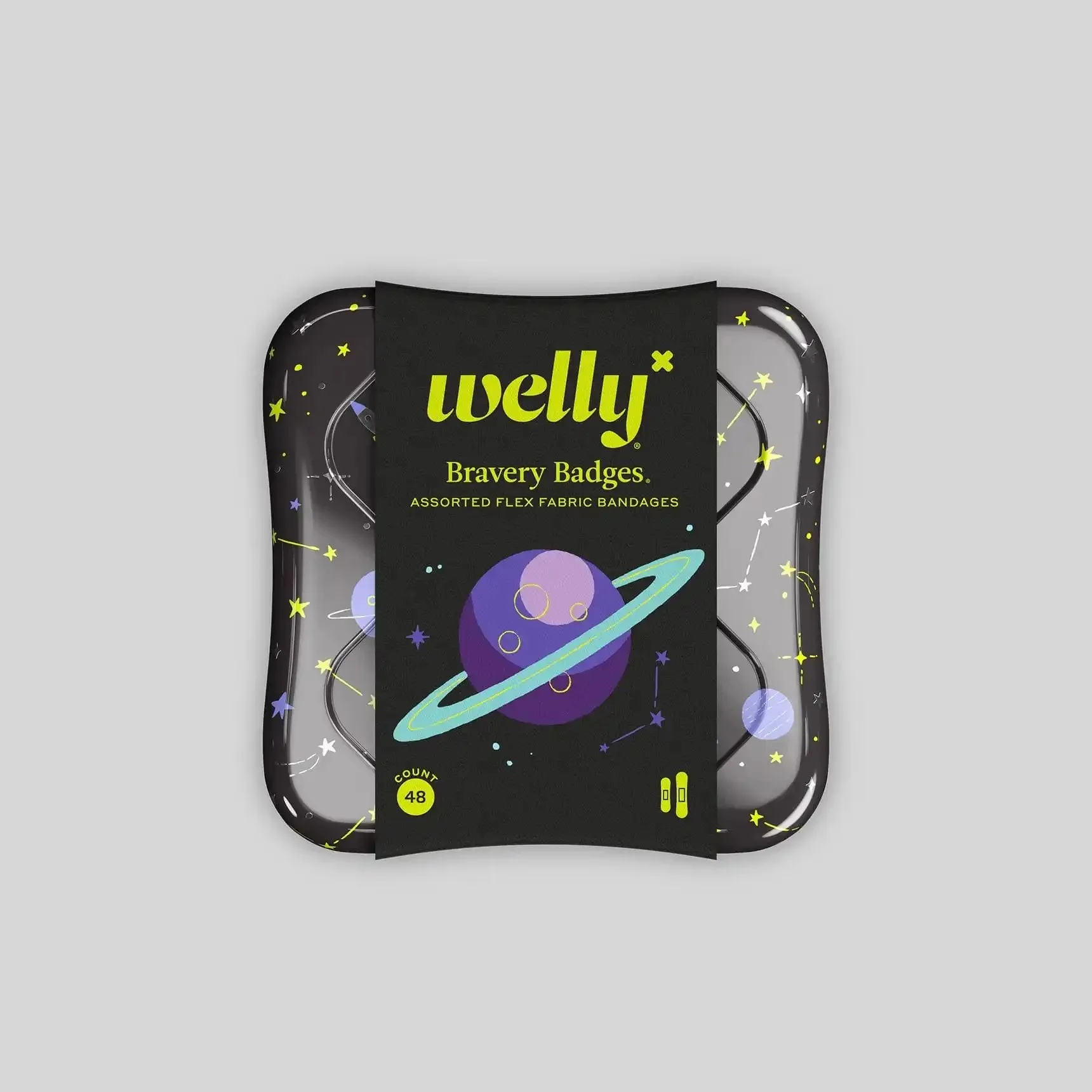 Welly bandage Space Designs, 48 bandages, bravery 2 kid-friendly sizes